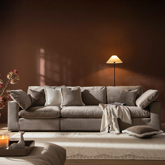 Canapé modulaire en velours taupe Lutyens, 3 pièces