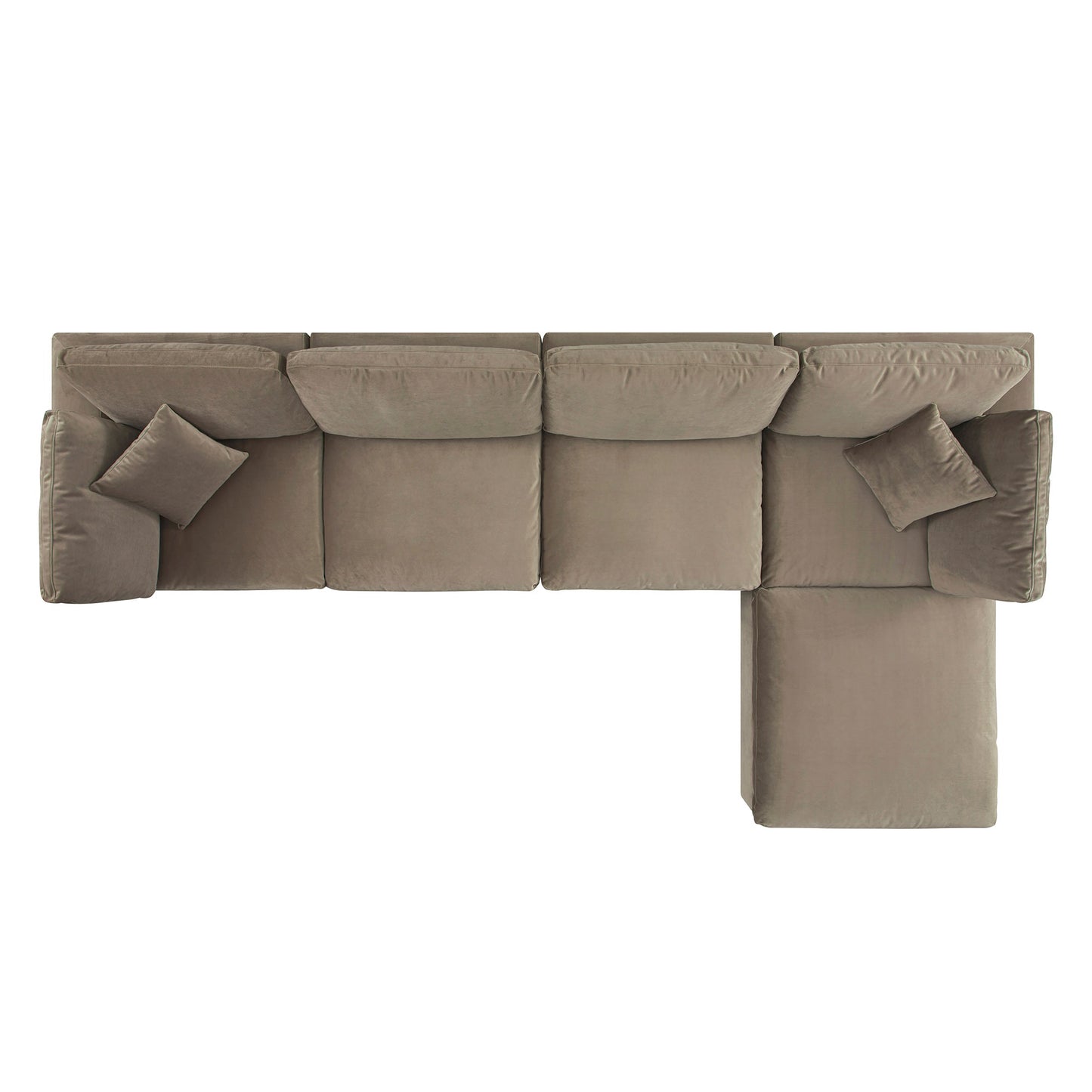 Canapé modulaire en velours taupe Lutyens, méridienne 4 pièces