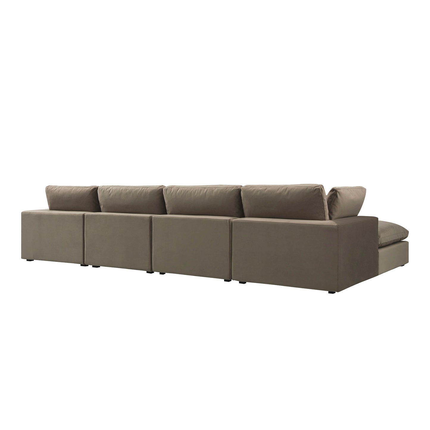 Canapé modulaire en velours taupe Lutyens, méridienne 4 pièces