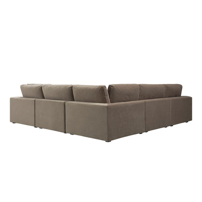 Canapé d'angle modulaire Lutyens en velours taupe, ensemble de 5 pièces