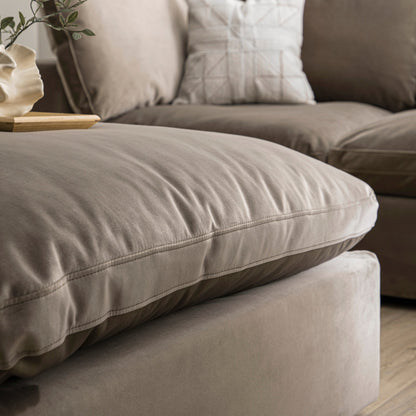 Canapé modulable en velours taupe Lutyens, tabouret