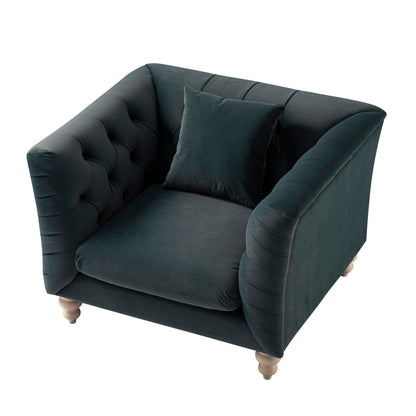 Fauteuil Chesterfield Ashby, velours bleu égéen