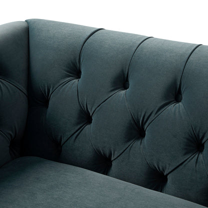 Causeuse Ashby Chesterfield, velours bleu égéen