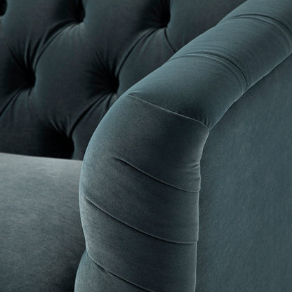 Causeuse Ashby Chesterfield, velours bleu égéen