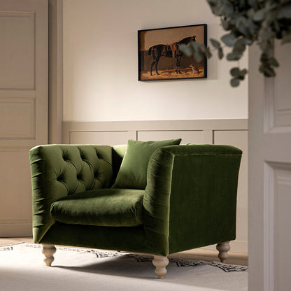 Fauteuil Chesterfield Ashby, velours vert fougère