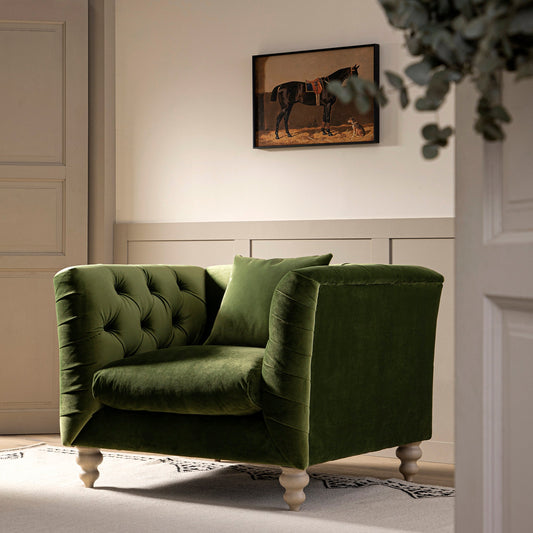 Fauteuil Chesterfield Ashby, velours vert fougère