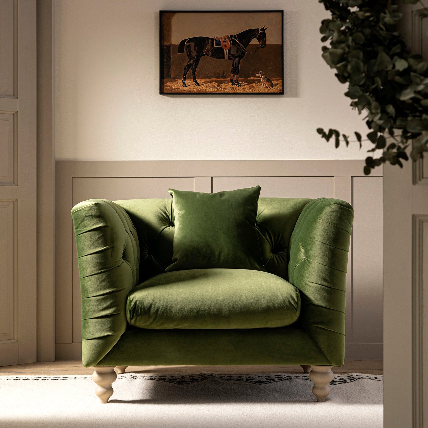 Fauteuil Chesterfield Ashby, velours vert fougère