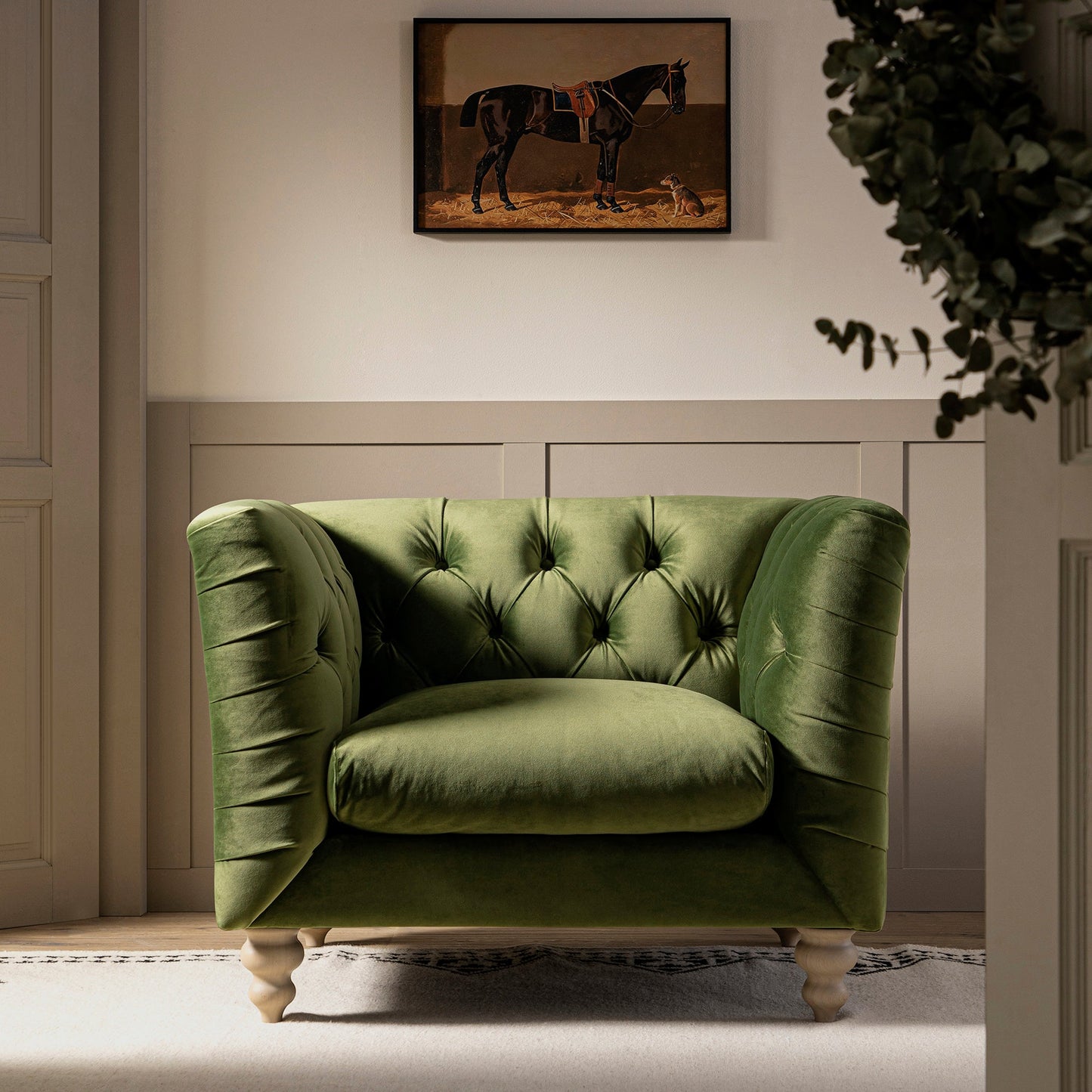 Fauteuil Chesterfield Ashby, velours vert fougère