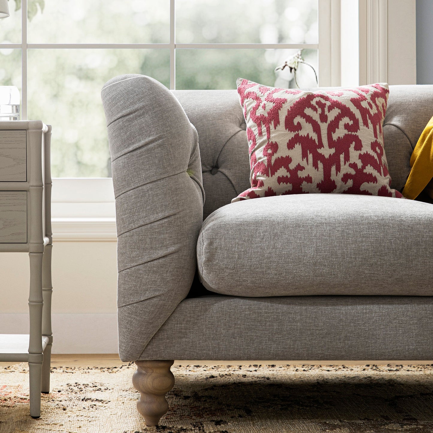 Fauteuil Chesterfield Ashby, chenille gris brume