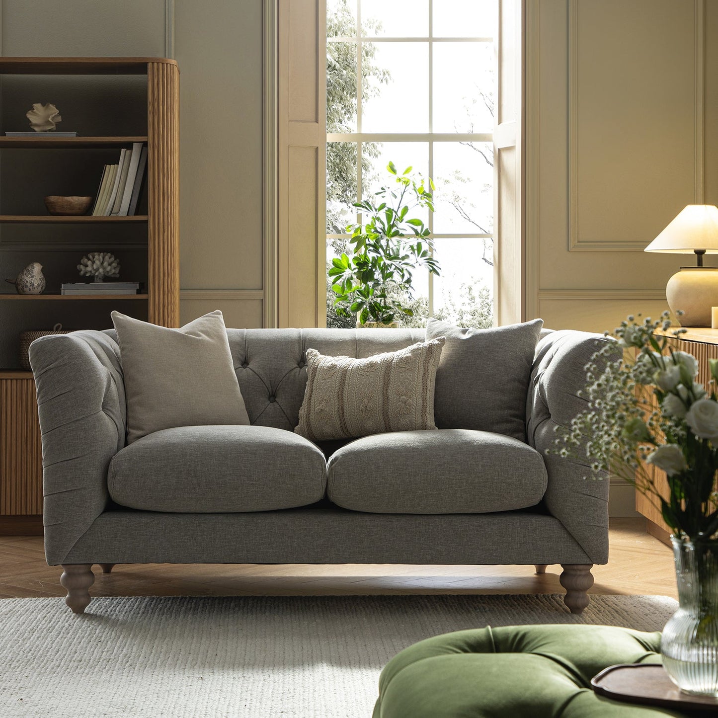 Canapé 2 places Ashby Chesterfield, chenille gris brume