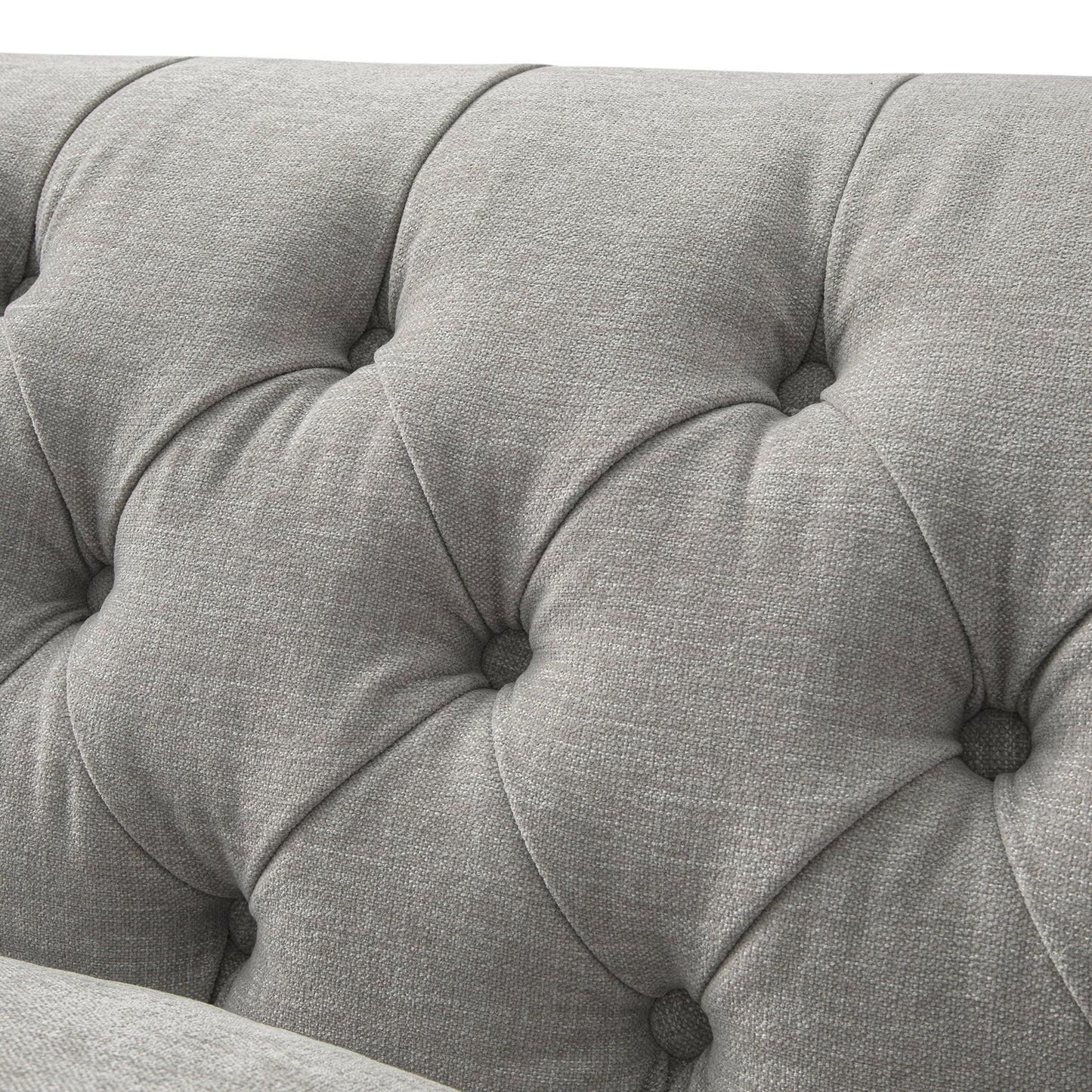 Grand canapé 3 places Ashby Chesterfield, chenille gris brume