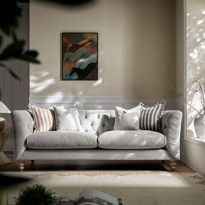 Grand canapé 3 places Ashby Chesterfield, chenille gris brume