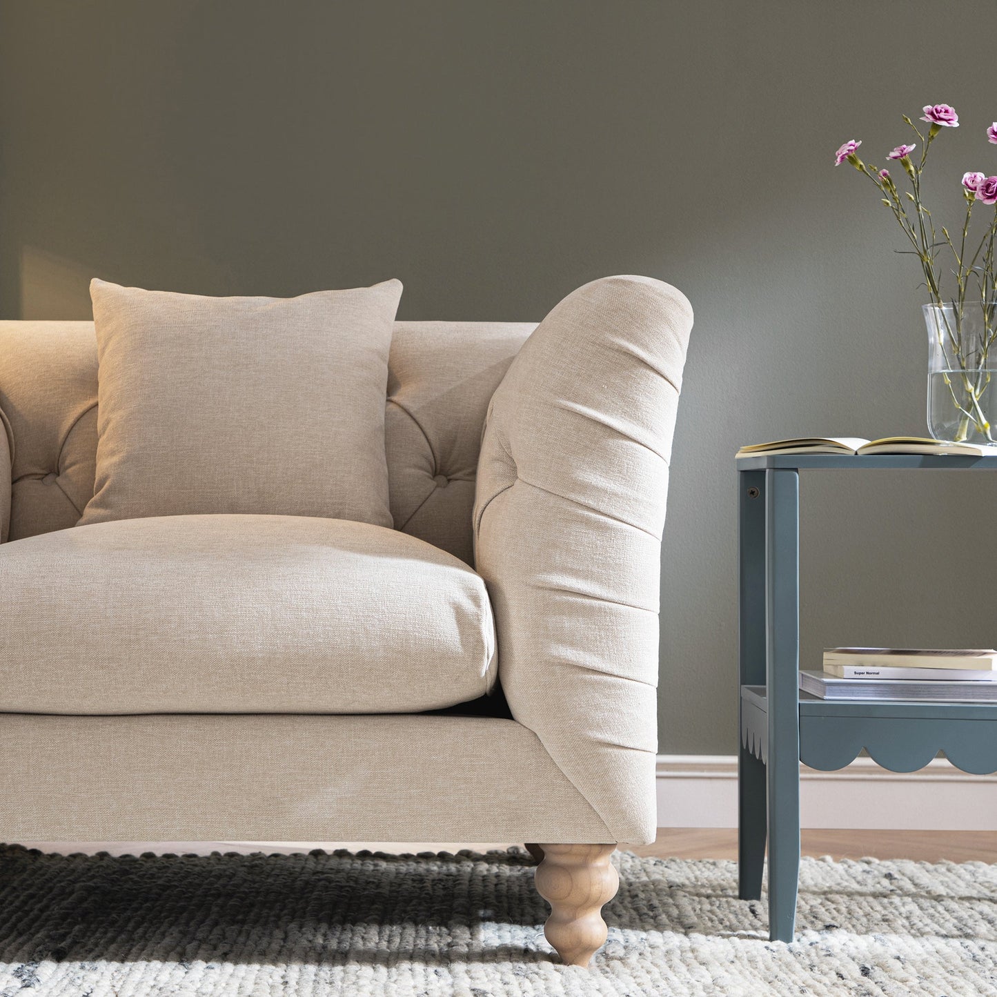 Fauteuil Chesterfield Ashby, chenille avoine