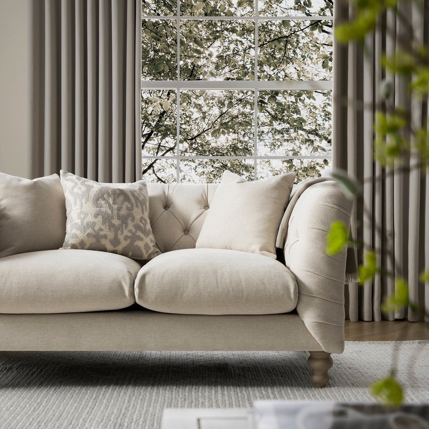 Canapé 2 places Ashby Chesterfield, chenille avoine