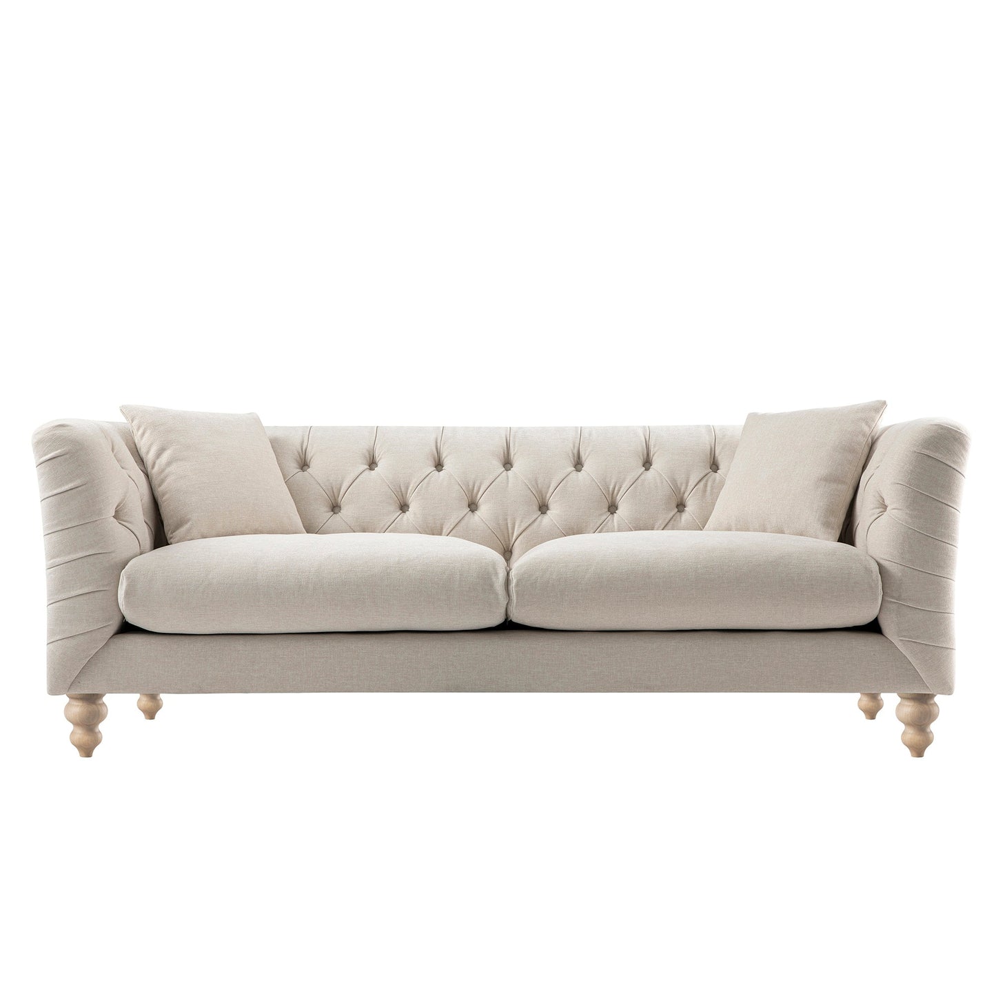 Grand canapé 3 places Ashby Chesterfield, chenille avoine