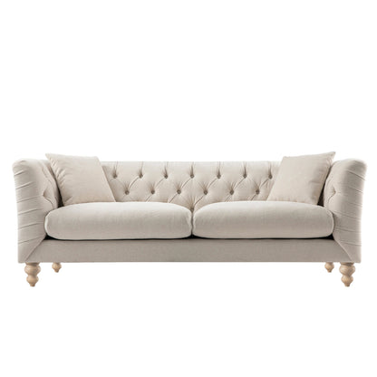 Grand canapé 3 places Ashby Chesterfield, chenille avoine