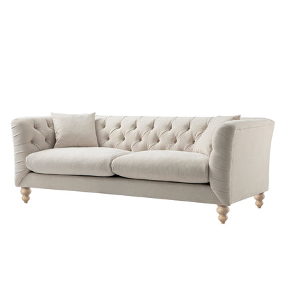 Grand canapé 3 places Ashby Chesterfield, chenille avoine
