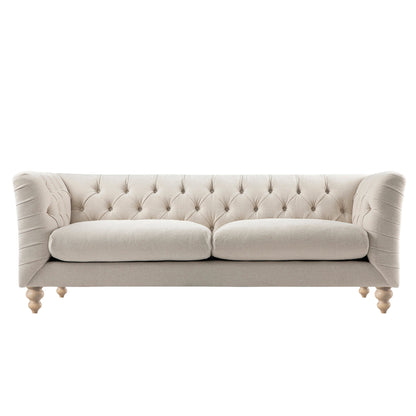 Grand canapé 3 places Ashby Chesterfield, chenille avoine