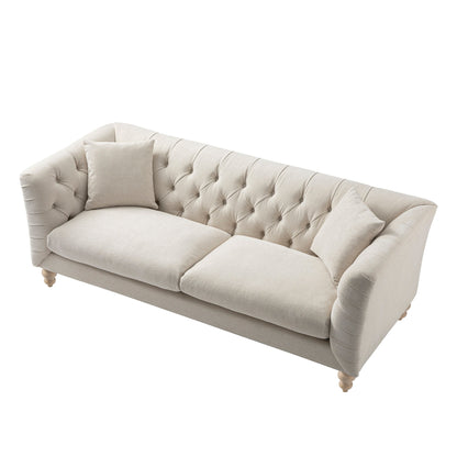 Grand canapé 3 places Ashby Chesterfield, chenille avoine