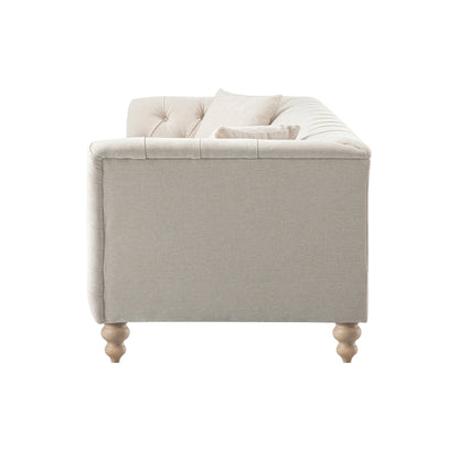 Grand canapé 3 places Ashby Chesterfield, chenille avoine