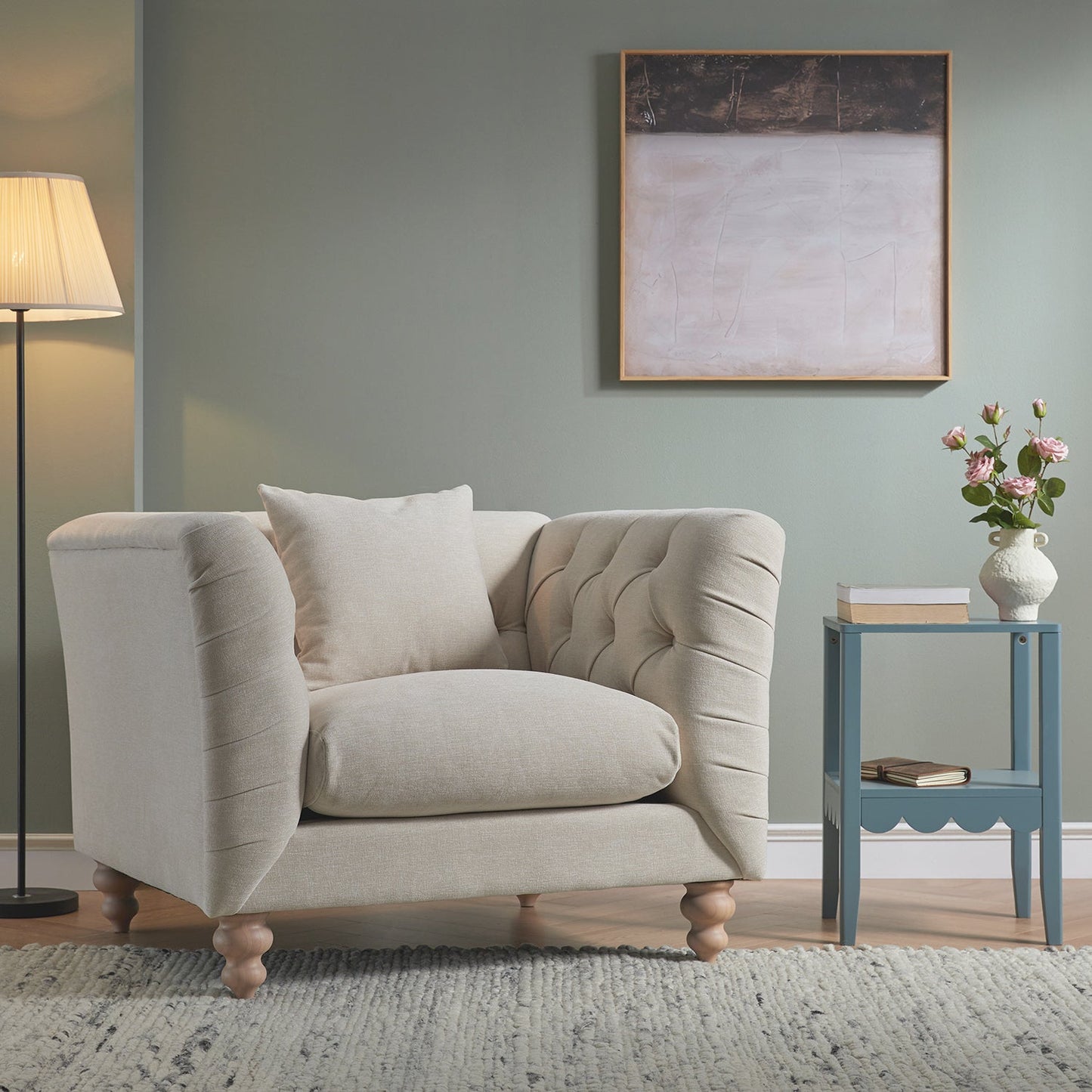 Causeuse Ashby Chesterfield, chenille avoine