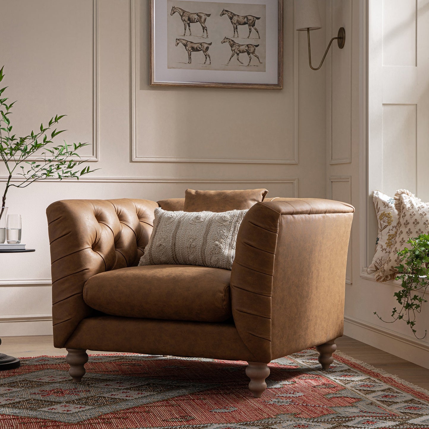 Fauteuil Chesterfield Ashby, similicuir beige
