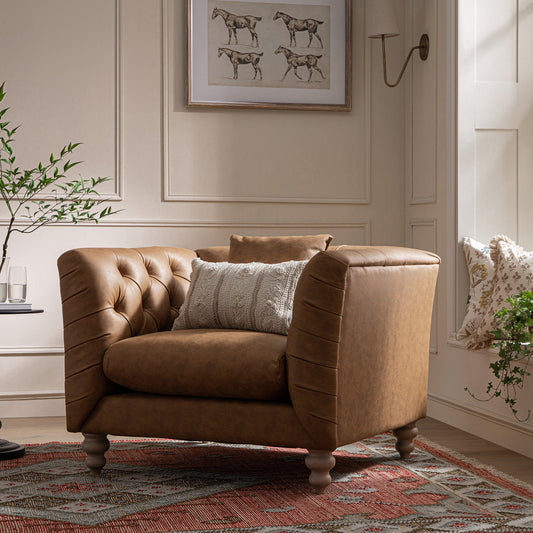 Fauteuil Chesterfield Ashby, similicuir beige