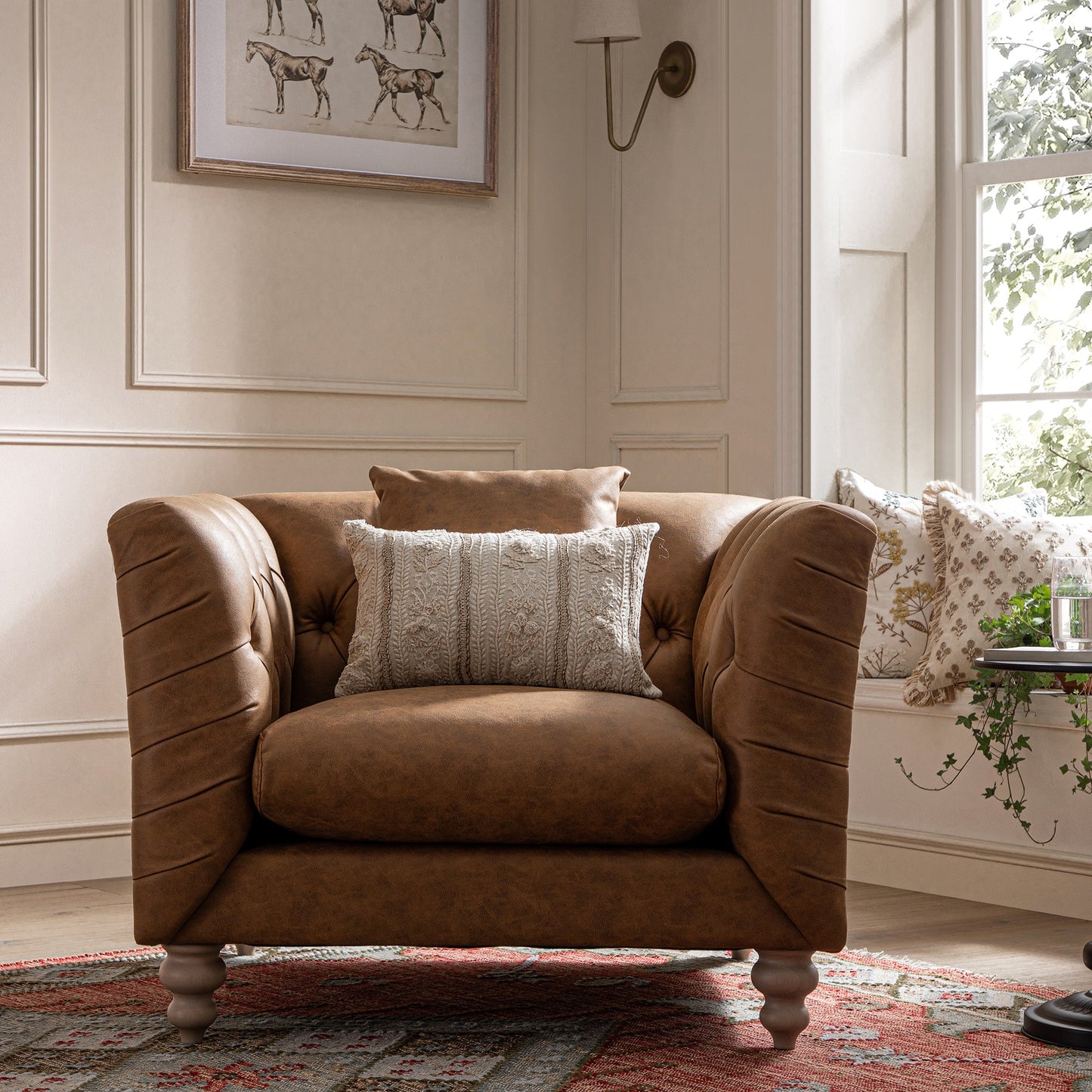 Fauteuil Chesterfield Ashby, similicuir beige