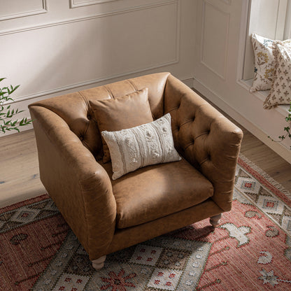 Fauteuil Chesterfield Ashby, similicuir beige
