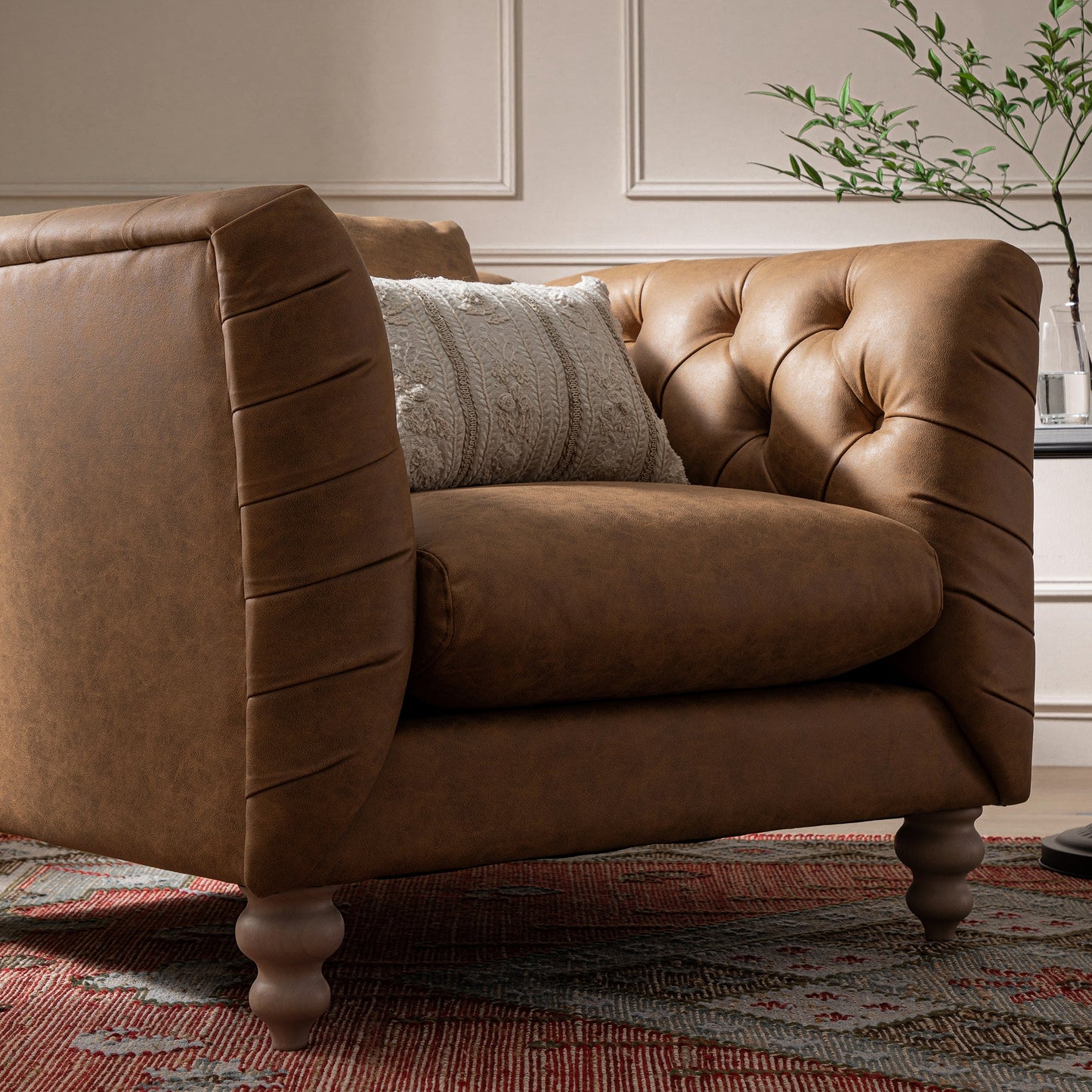 Fauteuil Chesterfield Ashby, similicuir beige