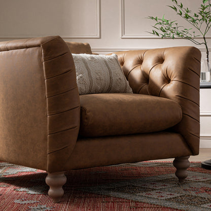Fauteuil Chesterfield Ashby, similicuir beige