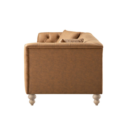 Grand canapé 3 places Ashby Chesterfield, similicuir beige