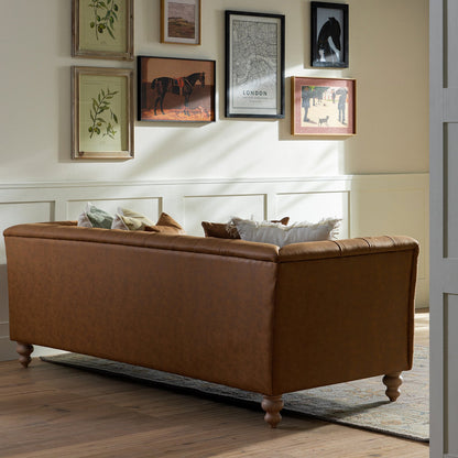 Grand canapé 3 places Ashby Chesterfield, similicuir beige