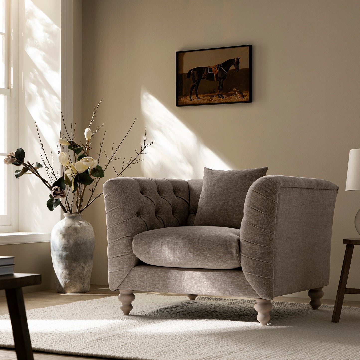 Fauteuil Chesterfield Ashby, chenille taupe