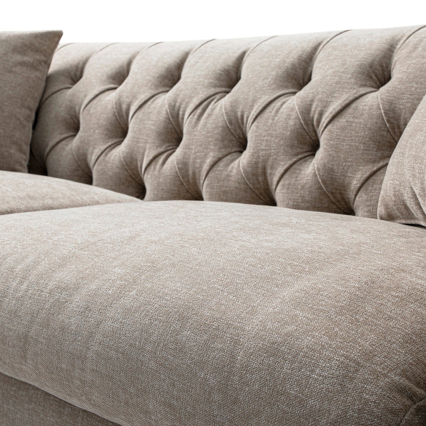 Grand canapé 3 places Ashby Chesterfield, chenille taupe