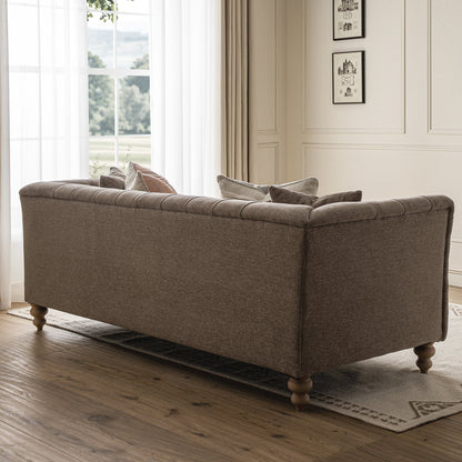 Grand canapé 3 places Ashby Chesterfield, chenille taupe
