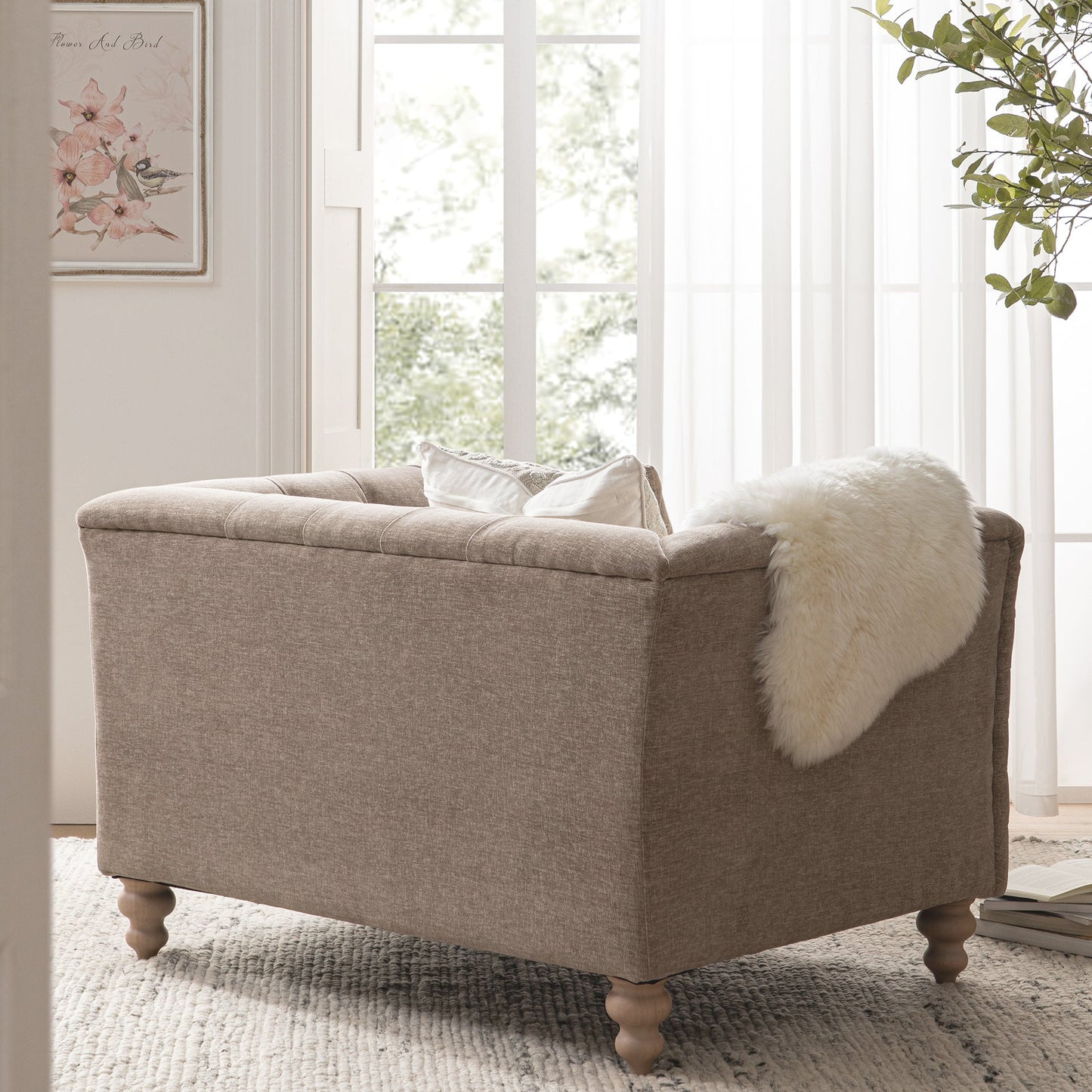 Causeuse Ashby Chesterfield, chenille taupe