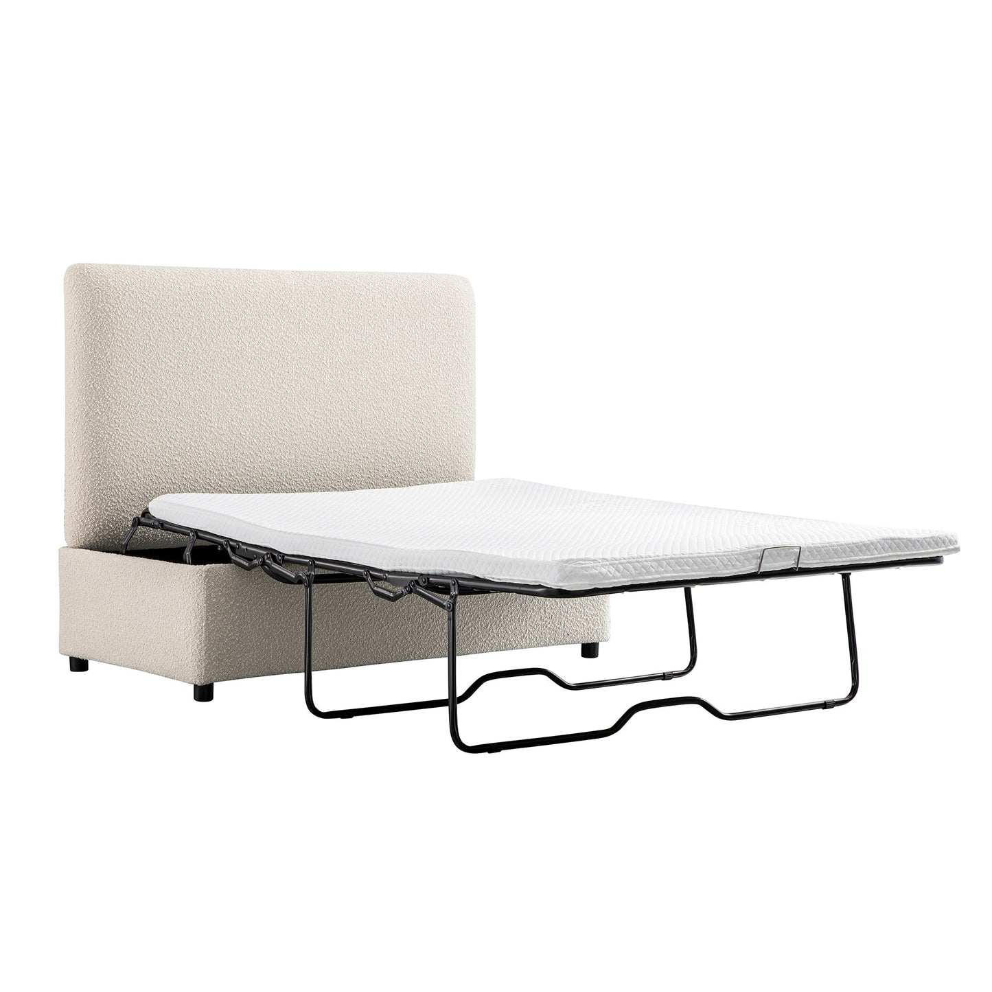 Lit double pliant Magda dans un pouf, beige bouclé