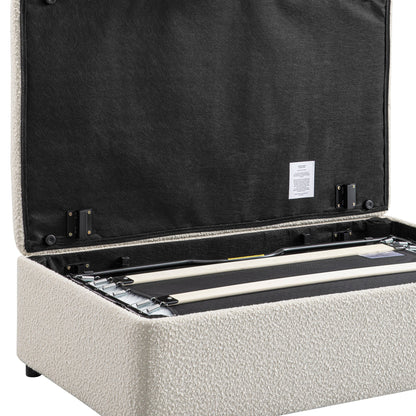 Lit double pliant Magda dans un pouf, beige bouclé