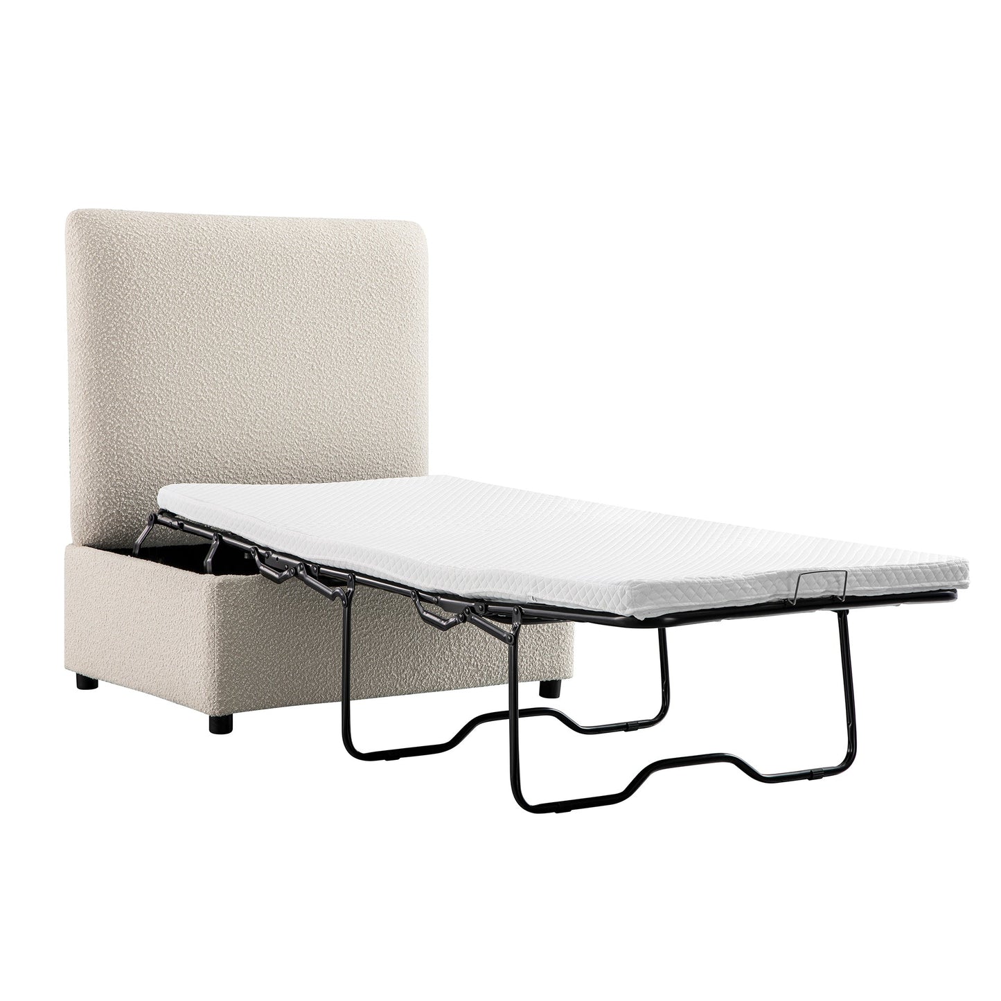 Lit simple pliant Magda dans un pouf, beige bouclé