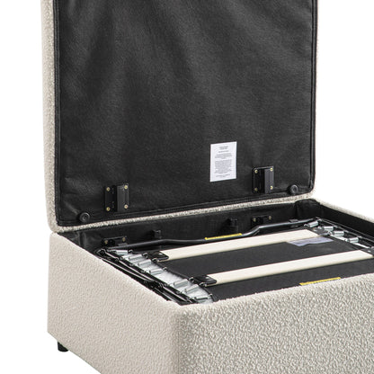 Lit simple pliant Magda dans un pouf, beige bouclé