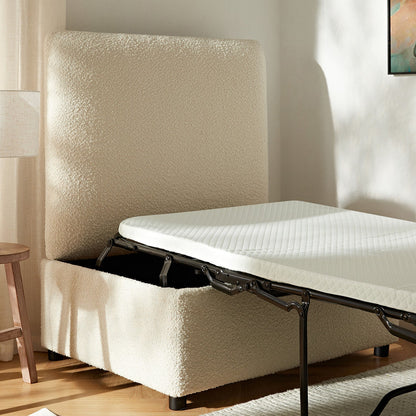 Lit simple pliant Magda dans un pouf, beige bouclé