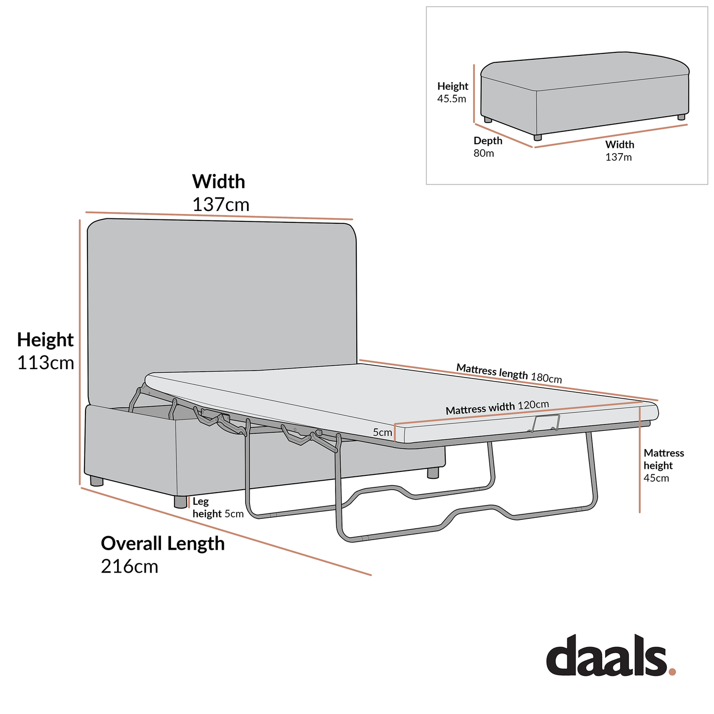 Lit double pliant Magda dans un pouf, beige bouclé