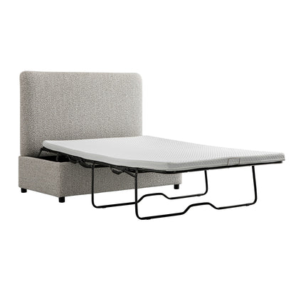 Lit double pliant Magda dans un pouf, gris brume bouclé