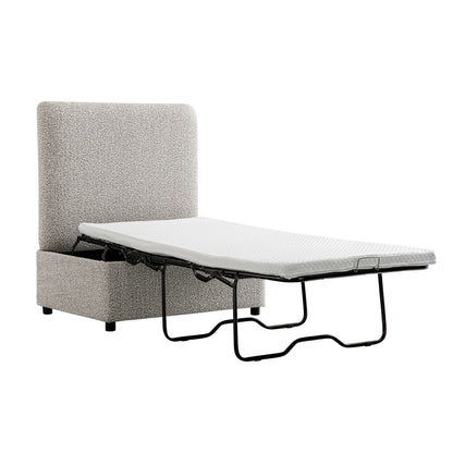 Lit simple pliant Magda dans un pouf, boucle gris brume