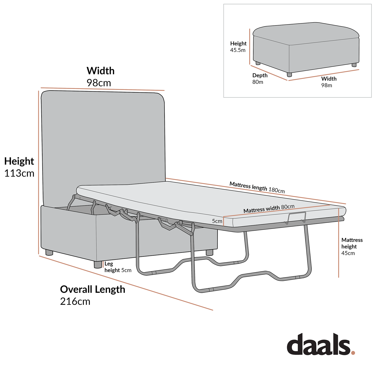 Lit simple pliant Magda dans un pouf, beige bouclé