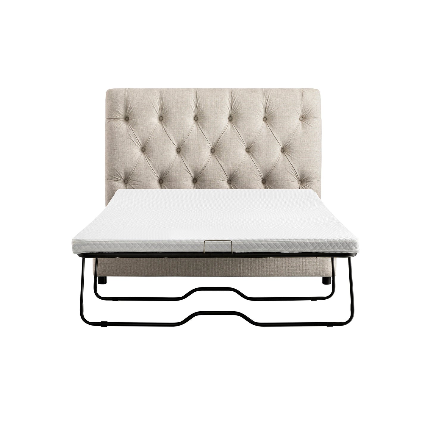 Petit lit double rabattable Portland avec boutons, ottoman, tissu tissé beige