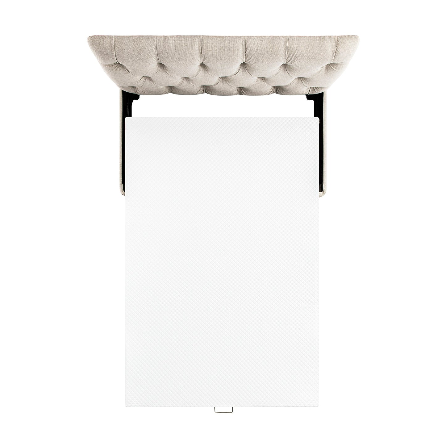 Petit lit double rabattable Portland avec boutons, ottoman, tissu tissé beige