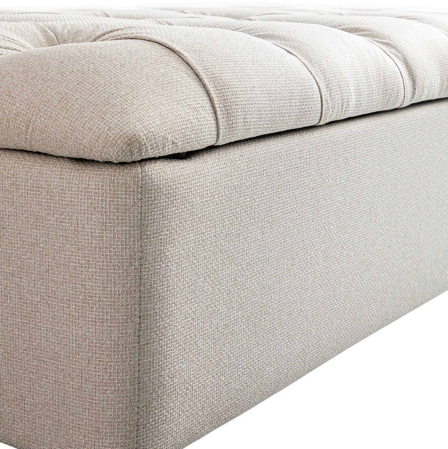 Petit lit double rabattable Portland avec boutons, ottoman, tissu tissé beige