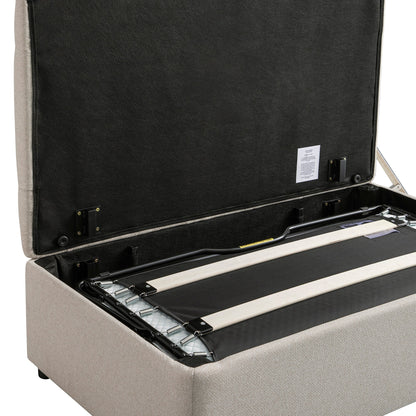 Petit lit double rabattable Portland avec boutons, ottoman, tissu tissé beige